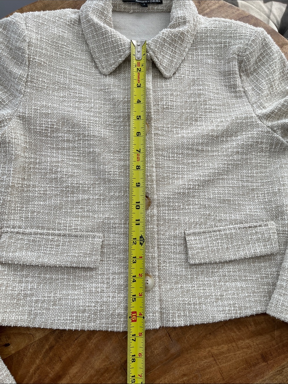 Amanda & Chelsea Size Small Cropped Cream Bouclé Button-Front Women's Jacket - Picture 6 of 7
